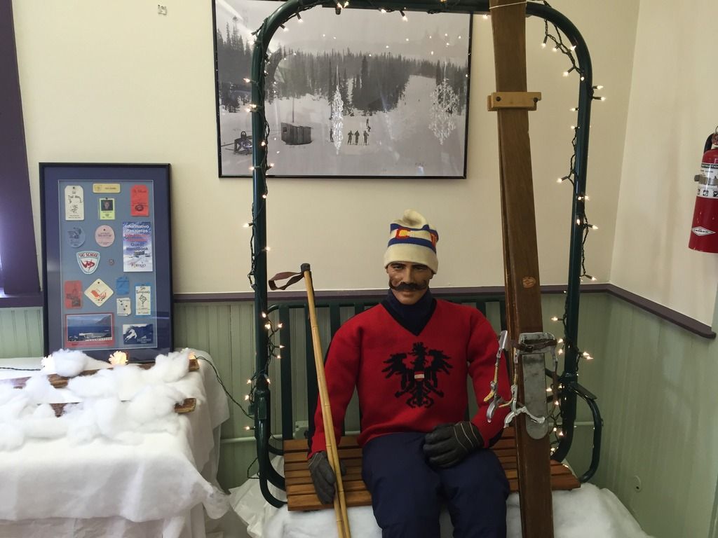 Conifer Historical Society's Lost Ski Areas Exhibit guy in a chairlift chair