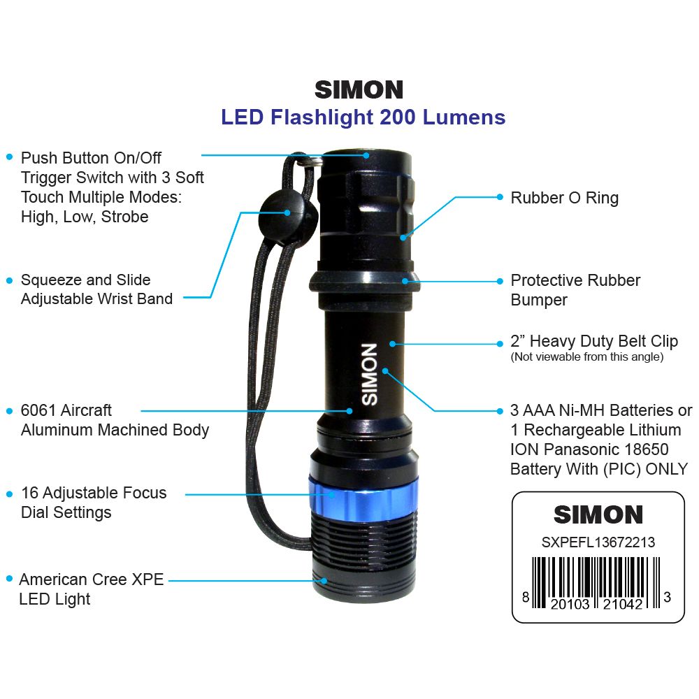 Simon Cree XPE LED Flashlight Diagram