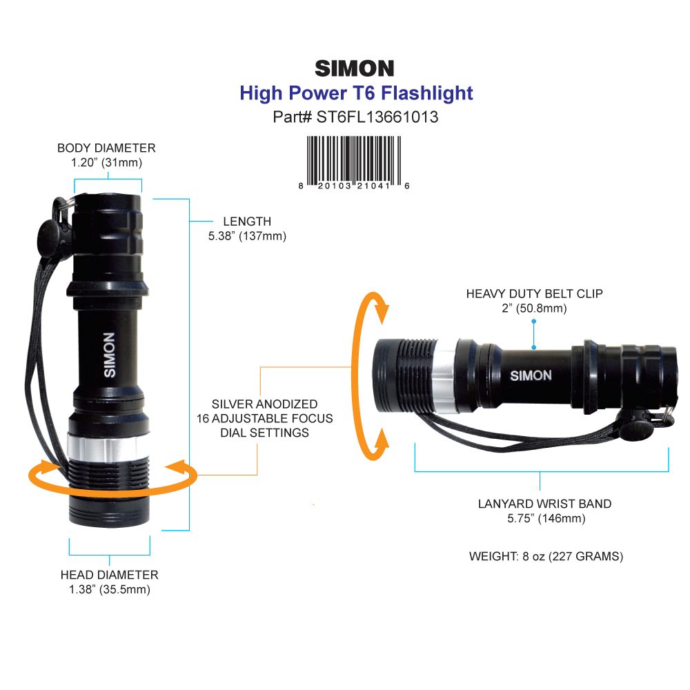 Simon T6 Pro Flashlight Diagram