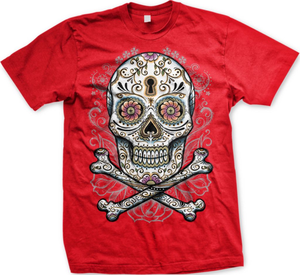 Sugar Skull Day Of The Dead Holiday Tattoos Henna Zombie Mens V-neck T-shirt