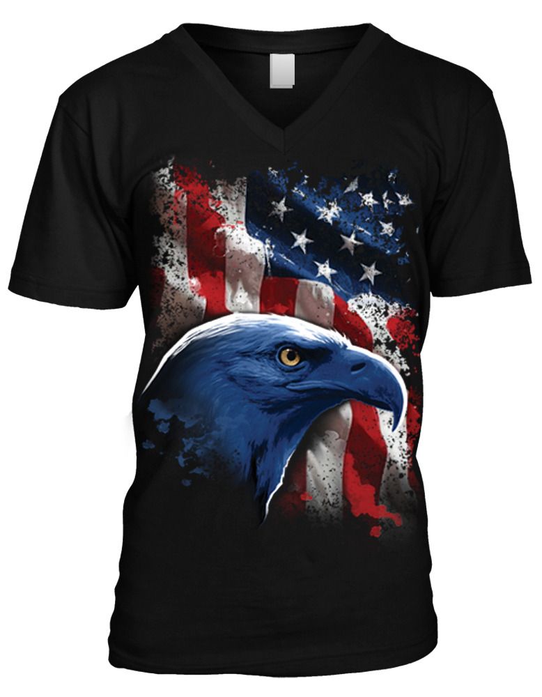 USA Bald Eagle Red White And Blue Stripes American Pride Mens Vneck T