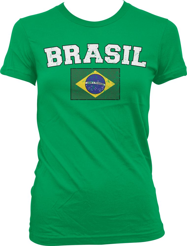 Brasil Brazilian Pride  Juniors T-shirt Brazil Flag Country Crest with Stars 