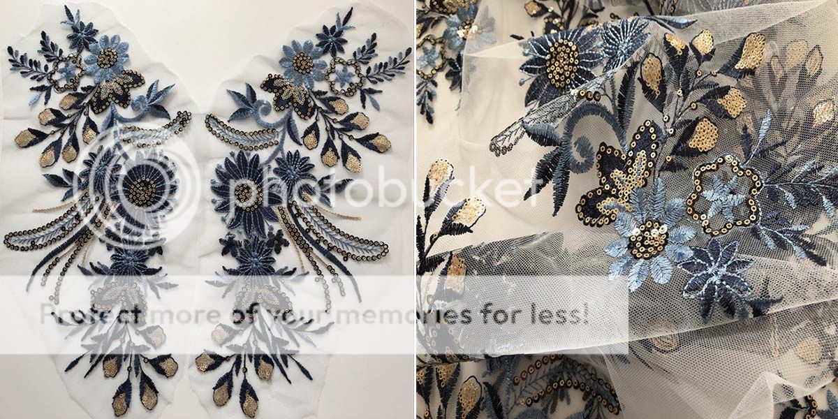 Blue flower sequin embroidery patch lace applique motif dress dance costume 